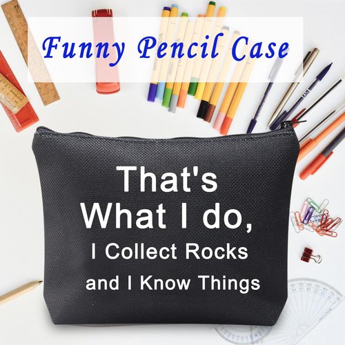 LEVLO Funny Geologist Gifts That's What I Do I Collect Rocks and I Know Things Makeup Bags Geology Rock Collector Bags (I Collect Rocks-black)