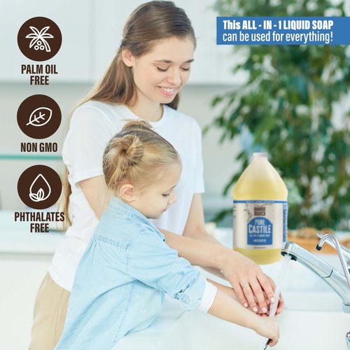 BAMBOO AND BIRCH Pure Castile Soap Liquid, Certified Palm Oil Free Natural Soap, Unscented, 64 oz