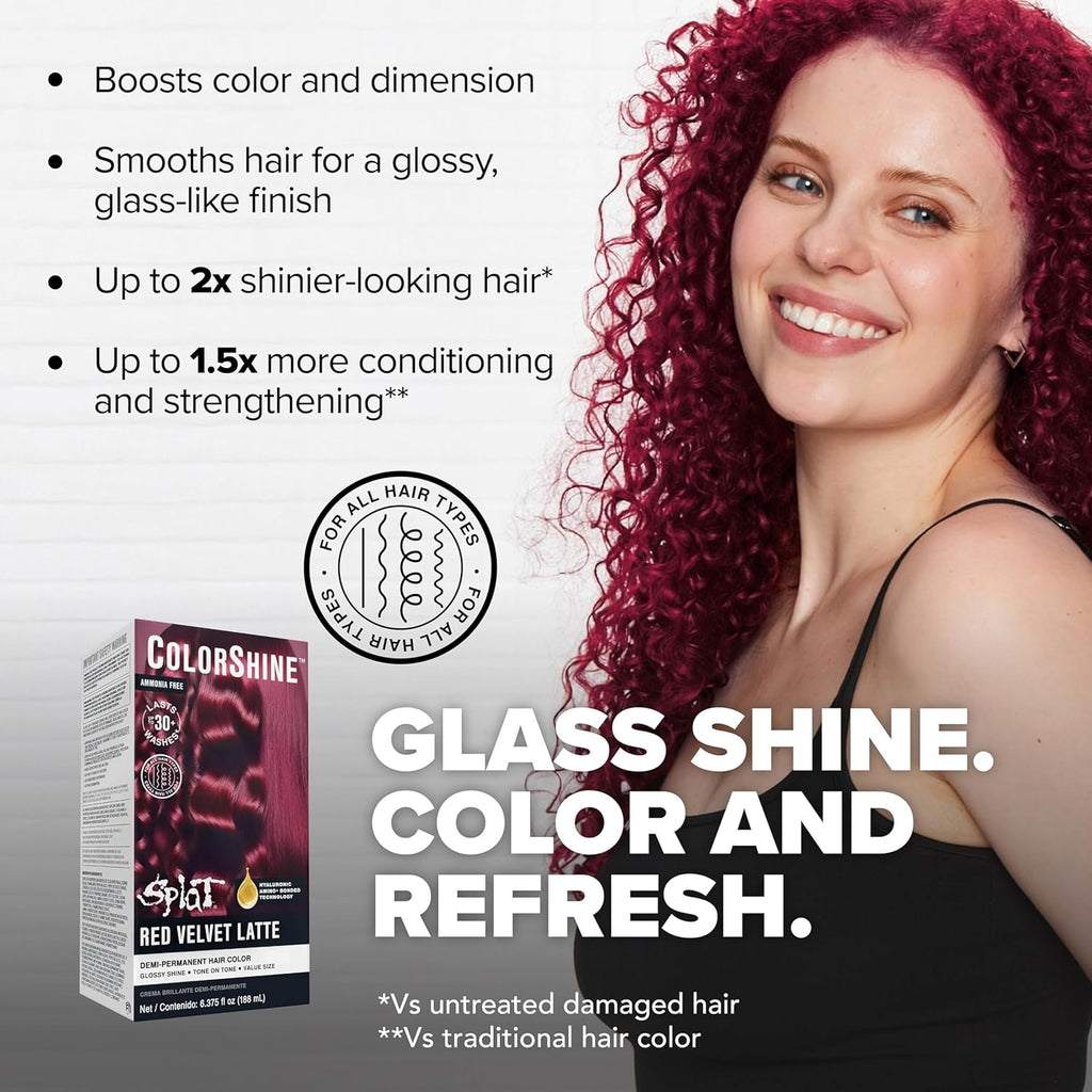 Splat ColorShine Demi-Permanent Hair Color - Vibrant Red Velvet Latte Shade, Long-Lasting Formula