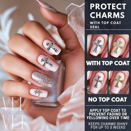 Silver and Gold Cross Nail Charms – 240 Pcs Cross Charms for Nails Crafted from Acrylic & Alloy, Long-Lasting Metallic Shine – Easy-to-Use Nail Decorations for Home, Salon & Holiday Manicure Ideas