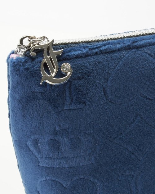 Juicy Couture Makeup Bag - Blue Velour Cosmetics Organizer with Zip Top | Travel Essentials