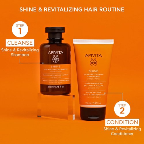Apivita Shine Shampoo - Revitalizing Formula with Orange & Honey, Silicone-Free, 250 mL / 8.45 oz