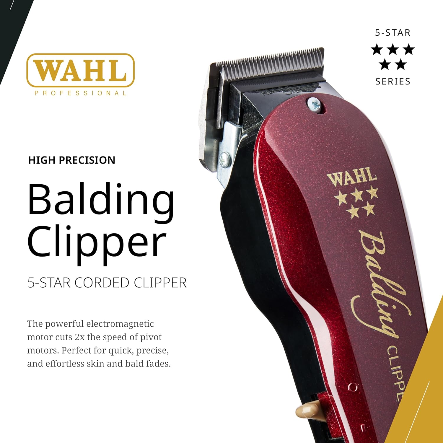 Wahl Professional 5 Star Balding Clipper - Corded V5000 Motor for Ultra-Close Trimming