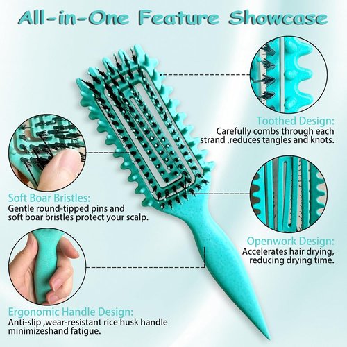 Skiennix Curl Defining Brush - Lightweight Curly Hair Brush for All Hair Types | Green