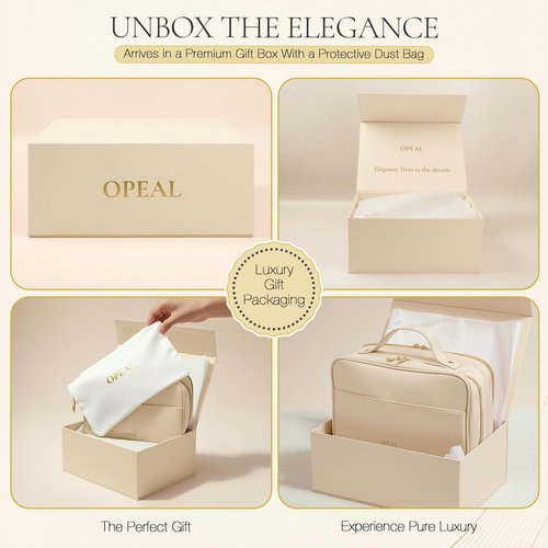 OPEAL Travel Makeup Bag – Elegant Waterproof Modular Cosmetic Organizer for Women with Adjustable Compartments, Premium Toiletry Case for Carry-On & Daily Essentials, Cream