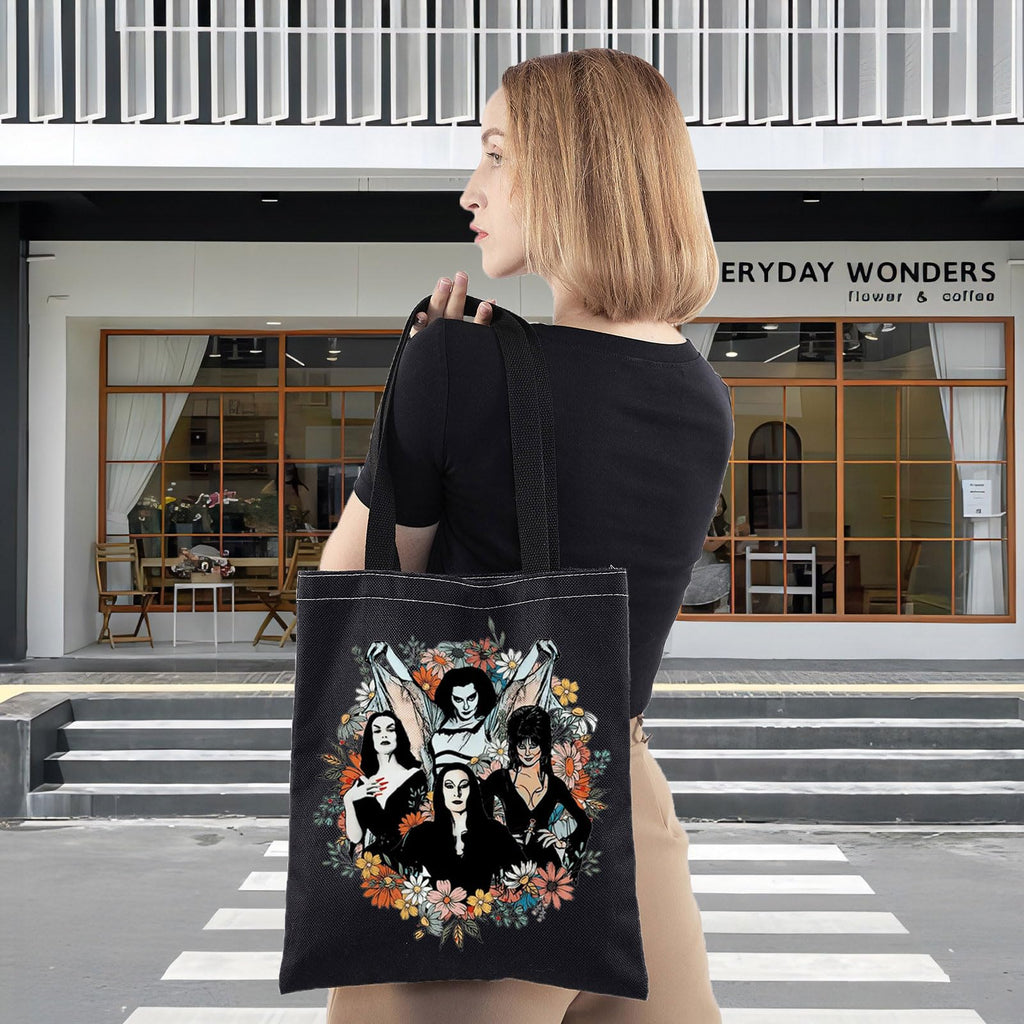 WZMPA Goth Queens With Flowers Cosmetic Bag Lily & Morticia & Vampira Fans Gifts Ghoul Gang Makeup Zipper Pouch Bag (Goth Queens -T BL)