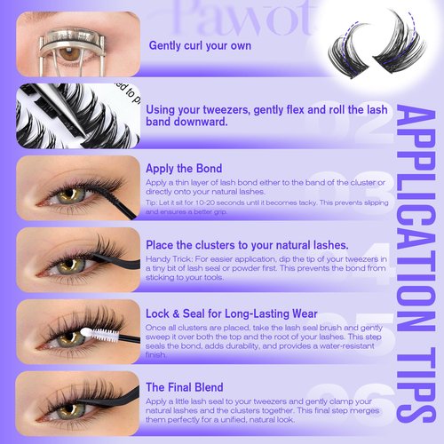 Pawotence Lash Clusters Wispy Kira Cluster Eyelash Extensions 10-18mm Individual Lashes DIY Cluster Lashes Extension Soft Comfortable Eyelash Clusters with Thin Band