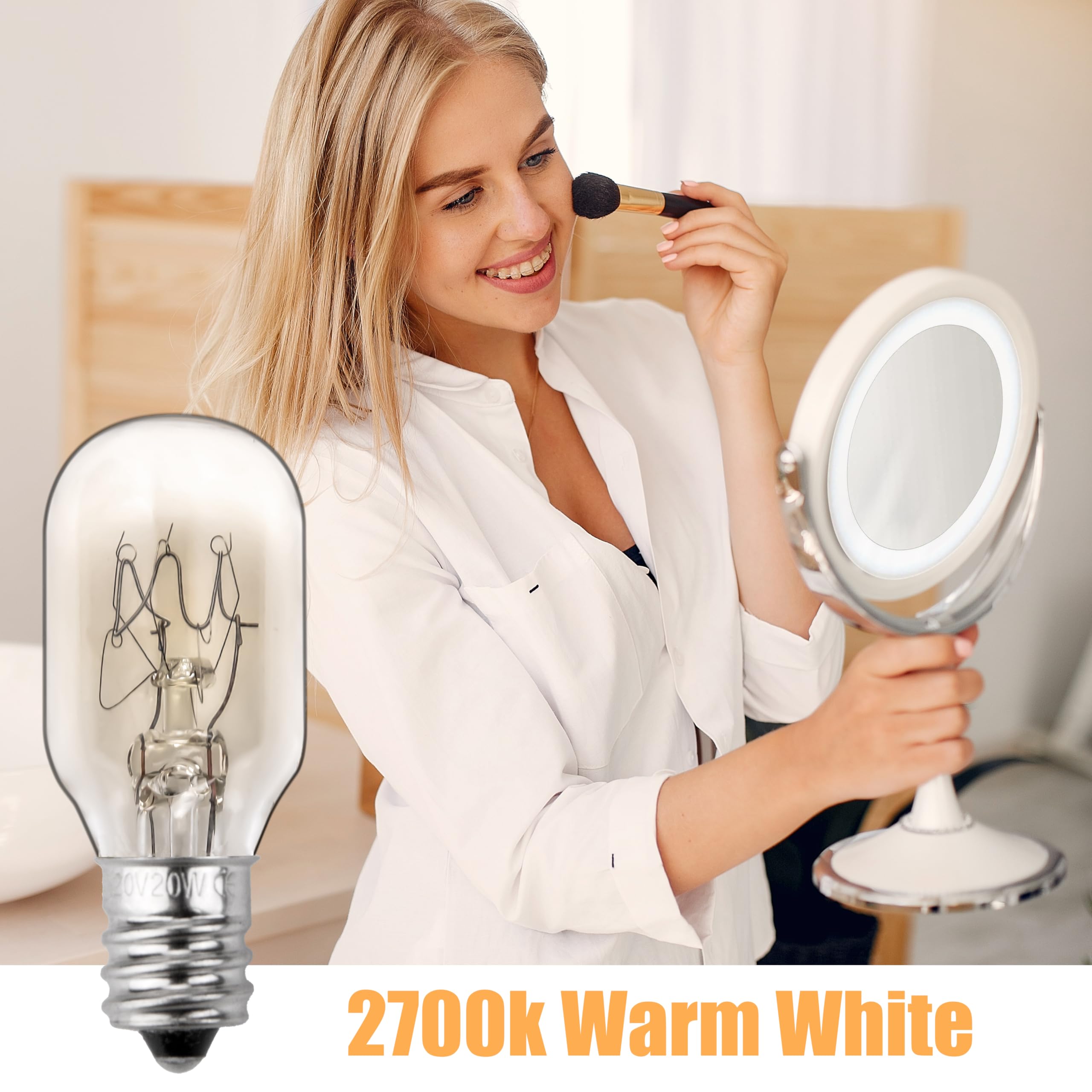 ZTTM 20W, 120V Incandescent Bulb Replacement, Suitable for Conair RP34B Illuminated Makeup Mirror, E12 Candle Holder Base, 2700K (20W 120V Bulb*3)