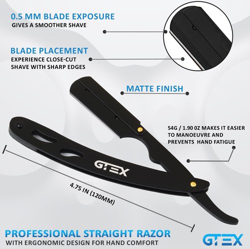 Straight Razors For Men 100 GTEX Barber Razor Blades - 2 Professional Single Blade Razors for Men Navajas Para Barbero Straight Edge Razor Barber Beard Razor Shavette Shaving Razor Kit