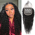 5x5 Closure Deep Wave Regular HD Lace Closure, 200% Density, 12A Brazilian Virgin Human Hair Closure Pre Plucked with Baby Hair Natural Black 12 Inch