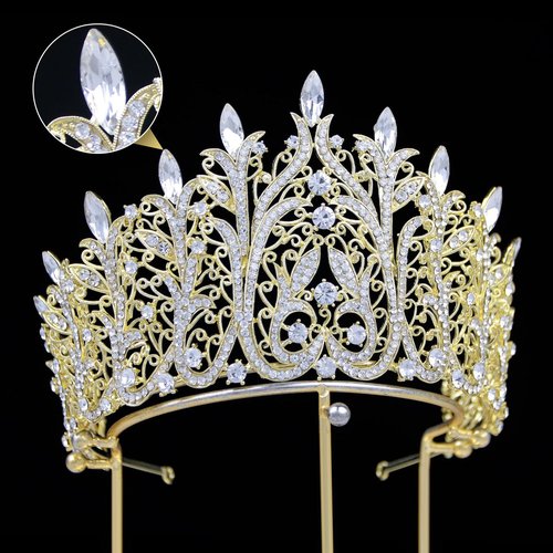 Gold Tiara for Women Large Rhinestone Crown for Pageant, Wedding, Quinceanera, Birthday, Prom, Homecoming, Costume