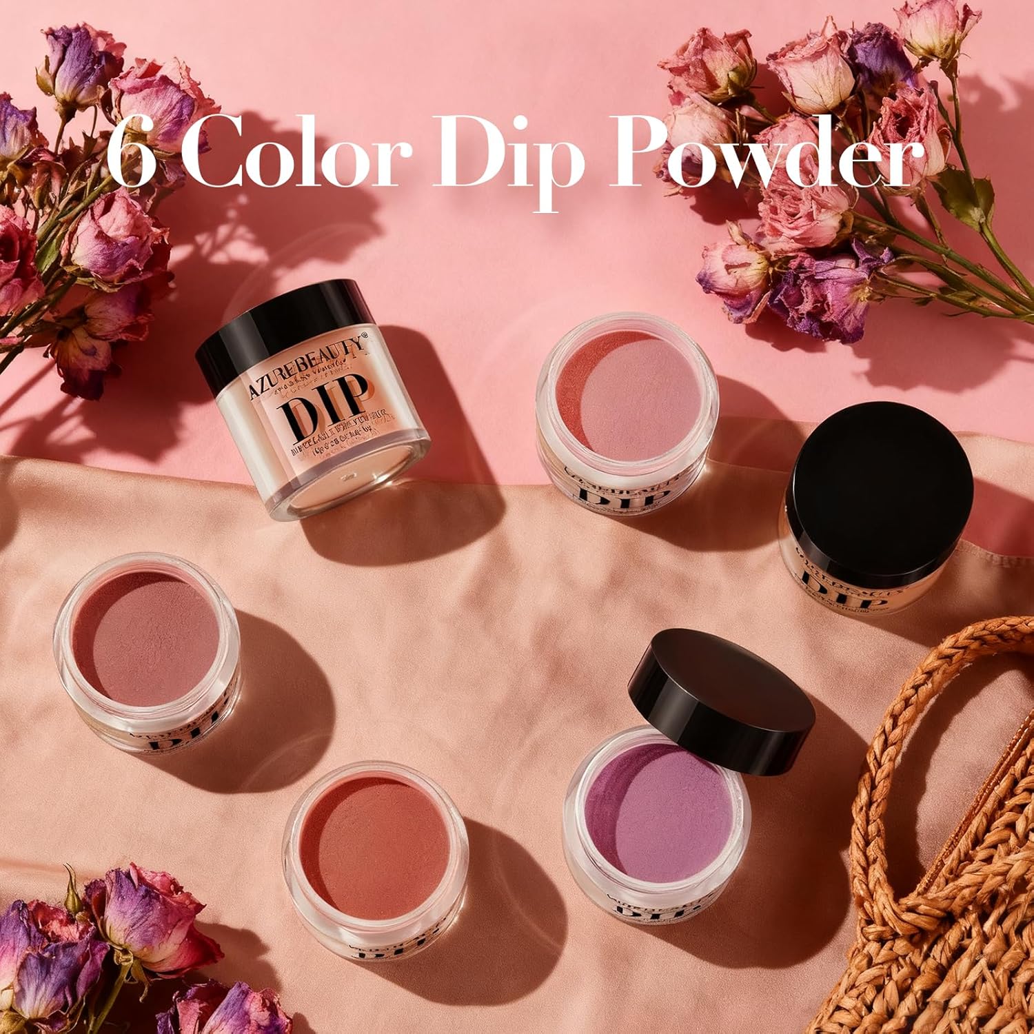 AZUREBEAUTY Dip Powder Set - 6 Pcs Blush Pink Jelly for Salon-Quality French Nail Art at Home