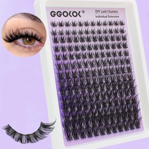 GGOKOK Lash Clusters Kit Wispy Lash Extension Kit 10-18mm Cluster Eyelash Extensions Kit Individual Lashes 168pcs Eyelash Clusters with Lash Bond and Seal, Lash Tweezers for Self Use(Wispy-02,Kit)