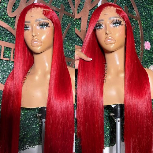 JPIKAQIU Red Wig Lace Front Wigs Red Hair Synthetic Lace Front Wigs for Fashion Women Long Straight Hair Glueless Lace Wigs 24 Inch