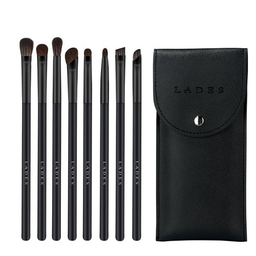 Eye Makeup Brushes 8pcs Eyeshadow Makeup Brushes Set with Soft Synthetic & Natural Hair, Real Wood Handle with Bag for Eyeshadow, Eyeliner, Blending, Eyebrow, Pure Black