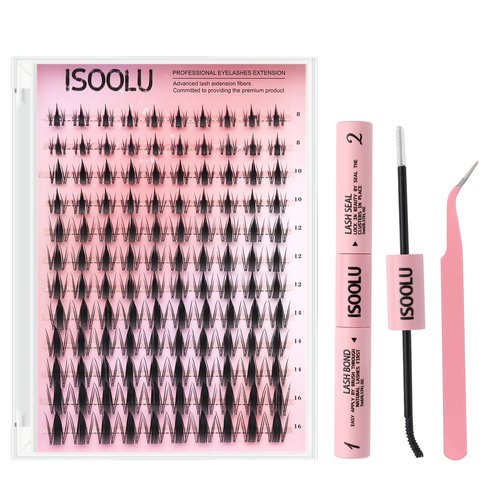 ISOOLU Lash Clusters Manga Individual Lashes C Curl Wispy Eyelash Clusters WideSpan Eyelash Extension Kit with Lash Bond and Seal Wet-Look Spiky Cluster Lashes (Aesthetic‌ Kit)