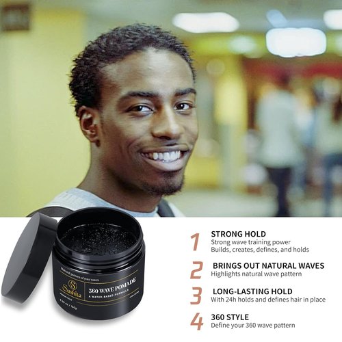 Sashita 360 Wave Pomade - Water-Based Hair Styling Product for Medium Hold & High Shine | 5.29 Oz