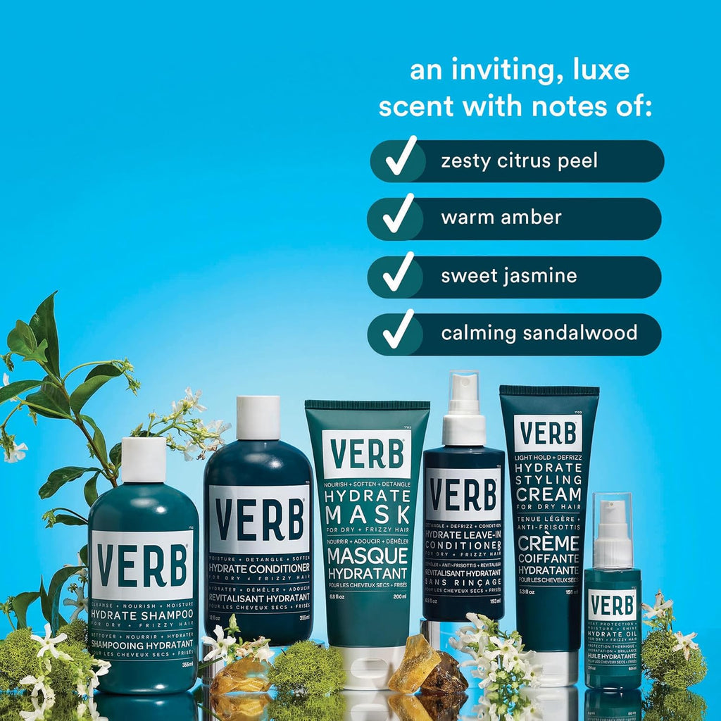 VERB Hydrate Oil - Moisturizing Shine Booster - Frizz Control & Heat Protection - Amber + Warm Jasmine Scent
