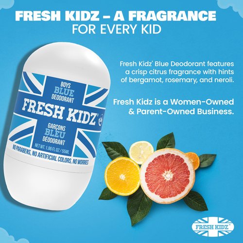 Fresh Kidz Hair & Body Wash 16.9 fl.oz. and 2 Roll On Deodorants 1.86 fl.oz. for Kids and Teens - Boys Blue Set