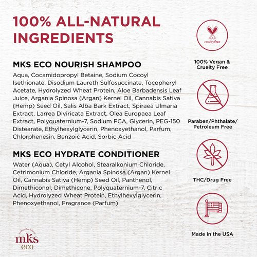 MKS eco Nourish Shampoo, Original Scent (10 fl oz) + MKS eco Hydrate Conditioner, Original Scent (10 fl oz) - Moroccan Argan Oil, Hemp Seed Oil - Vegan, Cruelty Free
