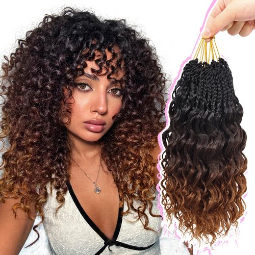 Gowit Pre Looped Deep Wave Crochet Hair 12 Inch 7 Packs Short Curly Black to Brown Pre Twisted Ocean Wave Deep Twist Crochet Braids Synthetic Braiding Hair for Black Women