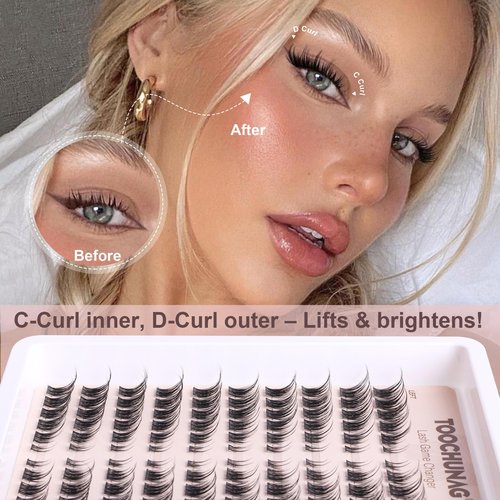 TOOCHUNAG Wispy Lash Clusters Natural Cluster Eyelash Extensions 3D Fairy Individual Lashes Clusters Eyelashes CD Curve Left&Right 7-15mm DIY Lash Extension at Home