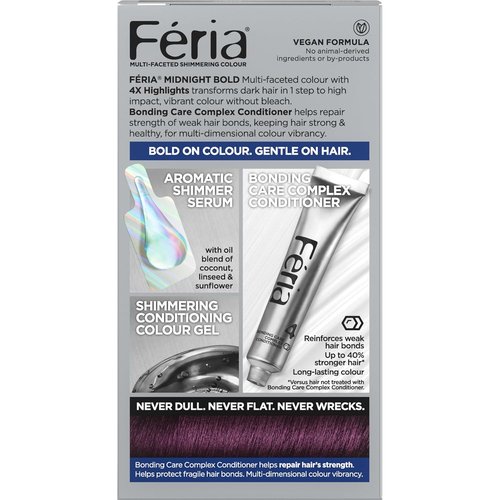 L’Oreal Paris Feria Midnight Bold Hair Dye - One-Step Permanent Color Kit for Dark Hair | Orchid Glow