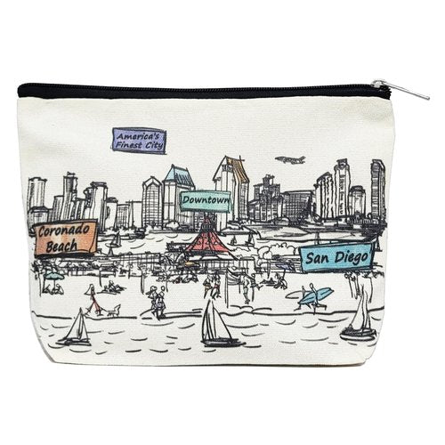 Beary Blu Cities Around the World Artwork Cosmetic Bag Series – Designed in USA, Travel Makeup Bag with Zipper, Souvenir Gift for Women, Artwork Organizer for Purse or Toiletry (San Diego)
