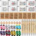 Fulmoon 40 Pcs Teacher Appreciation Gifts Teacher Valentines Gifts Bulk Socks Makeup Bags Keychains Motivational Notebooks Ballpoints(Wood Color,Teach Love Inspire)