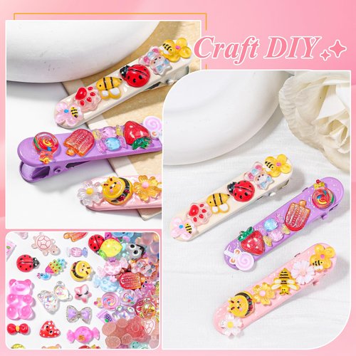 320Pcs Candy Nail Charms Kit, Cute Animal & Sweet 3D Nail Charms for Acrylic Nails Cartoon Gummy Bear Candy Lollipop Bee Fruit for Nail Art, DIY Craft with Tweezer and Pickup Brush