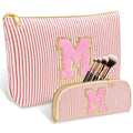 2 PCS Initial Makeup Bag, Personalized Travel Cosmetic Bag/11 12 13 14 15 16 Years Old Girl Gifts, Preppy Stuff Birthday Gifts for Women Friends, Skincare Bag, Teen Girl Gift Trendy Stuff, Red M