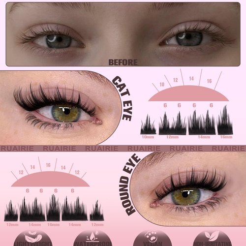 Manga Lash Clusters Kit Wispy Fairy Lashes Clusters Anime Volume Eyelash Clusters SIY Separate It Yourself Cluster Eyelash Extensions with Bottom Lashes Lash Extension Kit with Bond Seal by Ruairie