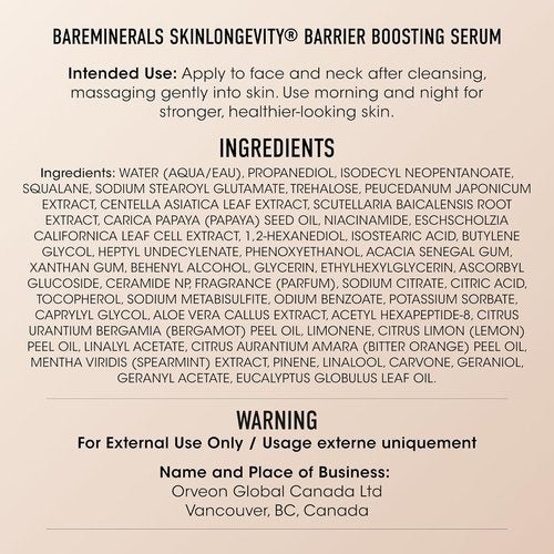 bareMinerals SKINLONGEVITY Barrier Boosting Serum - Hydrating Niacinamide Face Serum, 50ml
