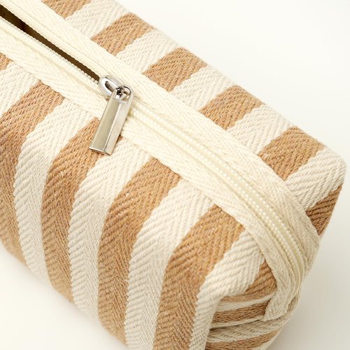 Beayuva 3 Pcs Makeup Bag Set Striped Canvas Purse Cosmetic Bag For Women Travel Toiletry Pouch Organizer pencil case (Red-White)