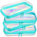 Hoolerry Clear Zipper Makeup Bags - 4 Pcs Transparent Storage Pouches for Cosmetics & Snacks | 7.5 x 3.9 x 2 in, Blue Laser