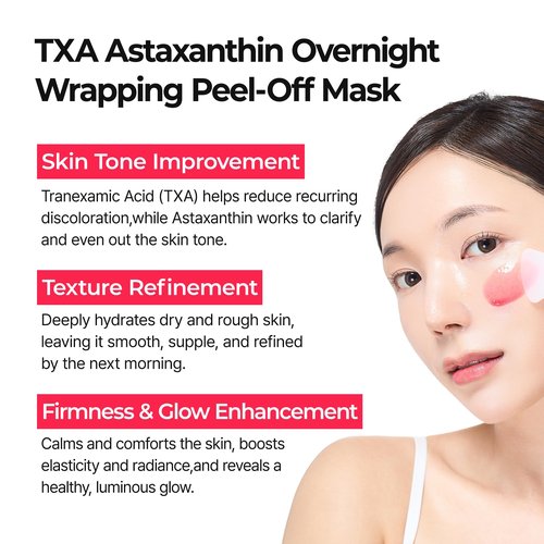Dr.Melaxin TXA Astaxanthin Overnight Wrapping Peel-Off Mask – Skin Tone Improving, Hydrating & Firming Overnight Face Mask for Glow & Texture Refinement