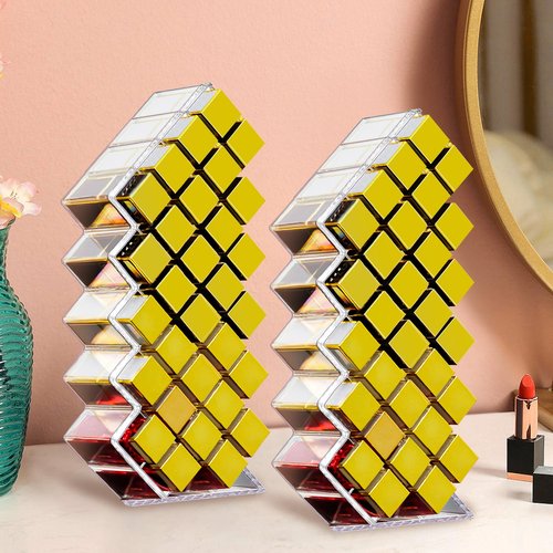 Hoolerry 4 Pack Acrylic Lipstick Holder Organizer 112 Slots Clear Lip Gloss Holder Organizers Stackable Lipsticks Tower Lipstick Case Display Stand Storage Box for Makeup Cosmetic Vanity (Trapezoid)