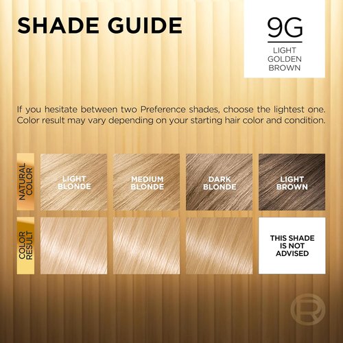 L'Oreal Paris Hair Color - Superior Preference Luminous Fade-Defying Dye, Light Golden Blonde 9G, 1 Kit
