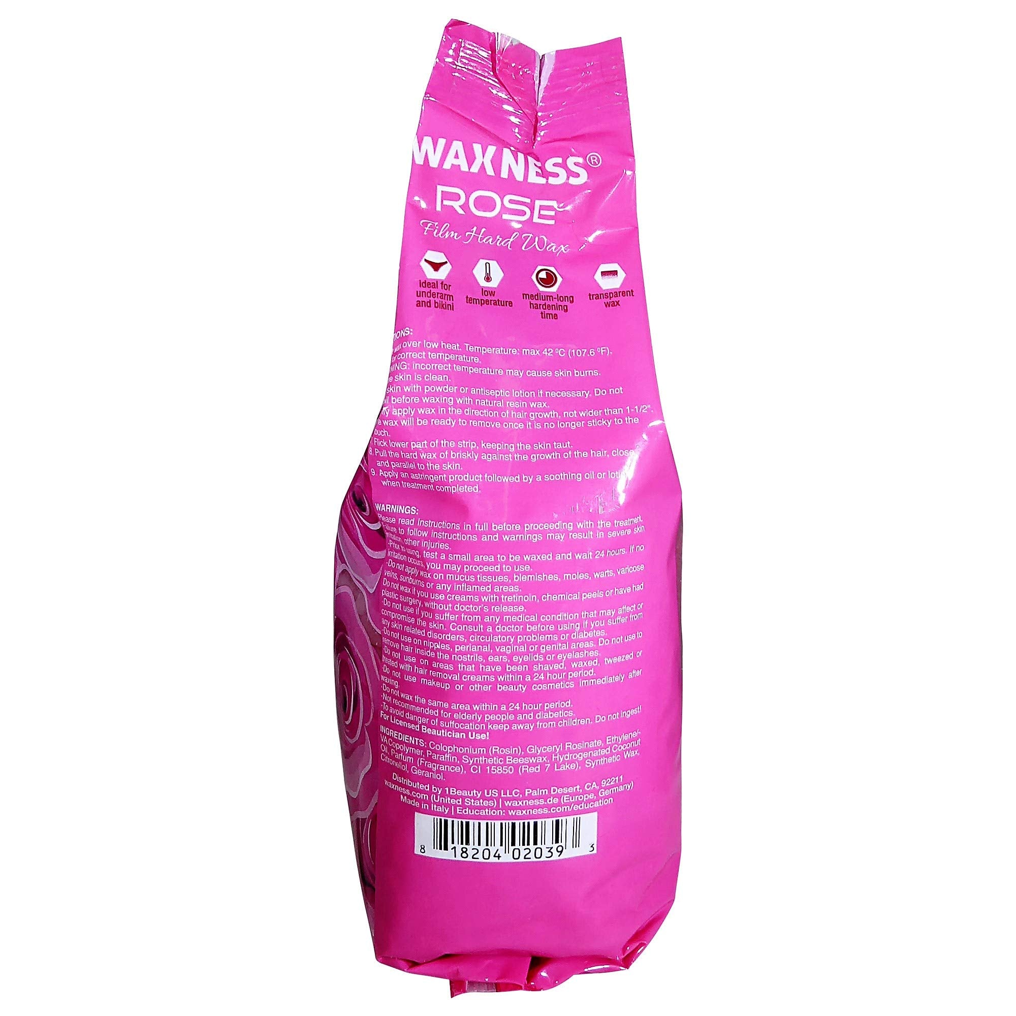 Waxness Film Hard Wax Beads Rose 2.2 lb (1 kg) – Stripless Professional Hard Wax with Rose Scent for Face & Body, Smooth Application – Made in Italy