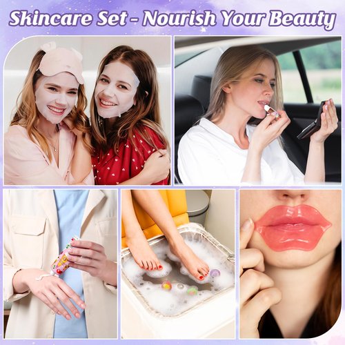 80PCS Spa Party Favors, Include Face Masks, Lip Balm, Hand Cream, Under Eye Patches, Lip Mask, Foot Bath Bombs, Hair Bands,Sleepover Spa Party Supplies,Birthday Kit for Women Girls Gift Skincare Set