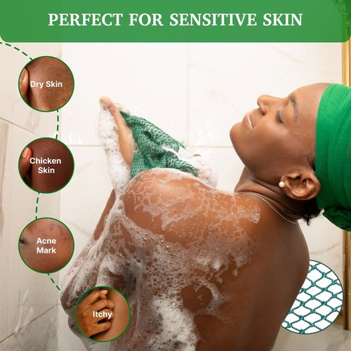 MOTHER AFRICA African Net Sponge Authentic with Knots 2 Pack Black Owned Exfoliating Body Scrubber Bath Sponge for Shower Washcloth Loofah Gentle Deep Cleansing Back Scrubber Face & Body Men & Women