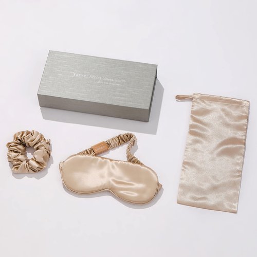 Silk Hair Scrunchies for Hairs Ties for Hair with 22mm 6A Grade Silk Sleep Mask Gift Pack Set - 100% Mulberry Silk Eye Mask with Silk Scrunchies Hair Ties Accessories