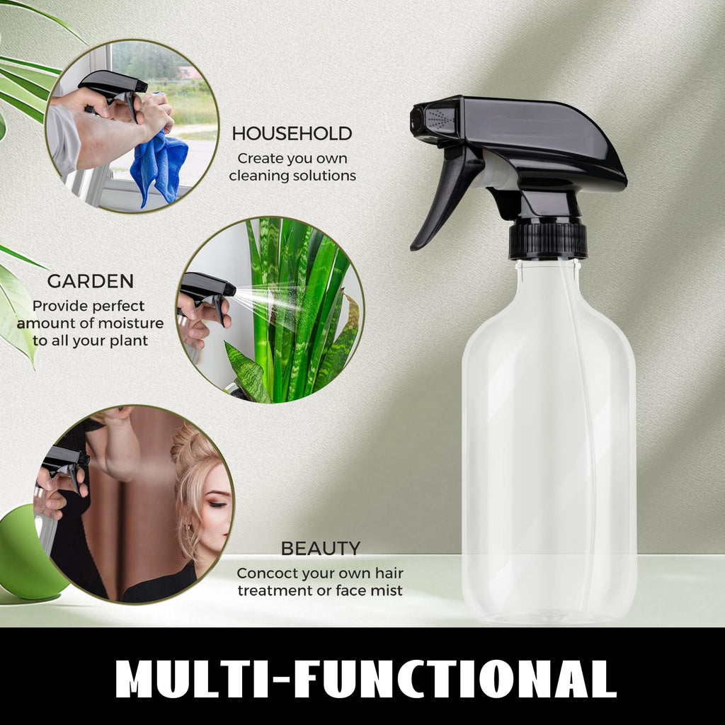 ZAZAWAWA Plastic Spray Bottles 3 Pack, Chemical Resistance Refillable 16 oz Empty Spray Bottle for Cleaning Solution, Durable and Powerful Nozzle, Spray Bottles for Hair, Plants, Cleaner, Oil