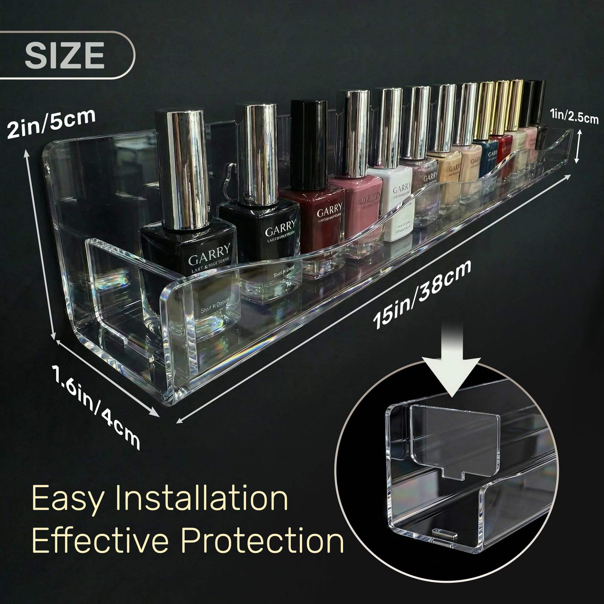 YMVV 15" Nail Polish Racks Wall Mounted Shelf,6 Pack Clear Acrylic Nail Polish Organizer Nail Supplies for Nail Techs,Great Display for Salons Retailers