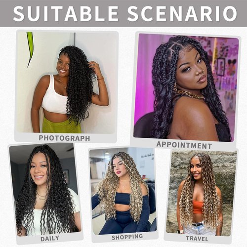 7 Packs Grey Crochet Box Braids Curly Ends 14 Inch Goddess Box Braids Crochet Hair 3X Bohemian Hippie Crochet Braids for Woman, 1B/Gray Braiding Hair Extensions