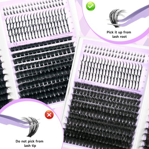 DIY Lash Extension Kit 100D+150D Volume Lash Clusters with Spikes Lash Extension Kit Bottom Lashes Wispy Cluster Eyelash Extensions Kit with Lash Bond and Seal Tweezer Brush Easy To Apply