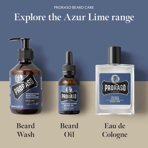 Proraso Azur Lime Beard Wash - Moisturizing & Cleansing Citrus & Mint Beard and Face Wash - Men's Facial Cleanser - 6.8oz