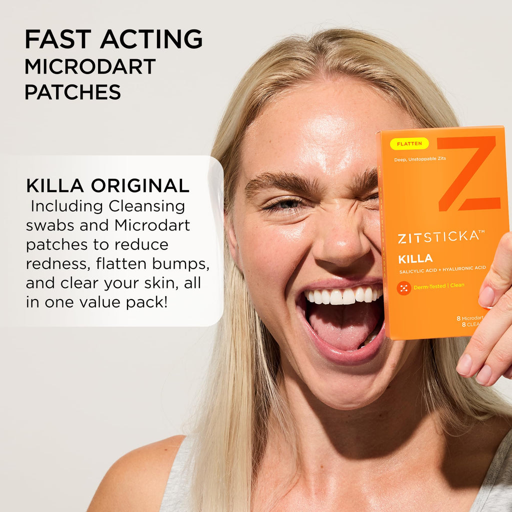 ZitSticka Killa Microdart Pimple Patches for Face - Most Potent Pimple Patch with Fast-Acting Microdarts - For Deep, Early-Stage Zits with Salicylic Acid - Regular 8 Count with Cleaning Swab