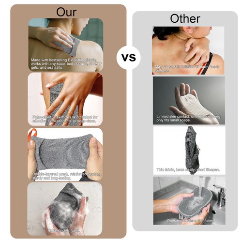 Beiskll 4 Pack Soap Bag Deep and Gentle Exfoliating,Bar Soap Pouch Saver Pocket, Body Scrubber Shower Bath Sponge Loofah (Grey)