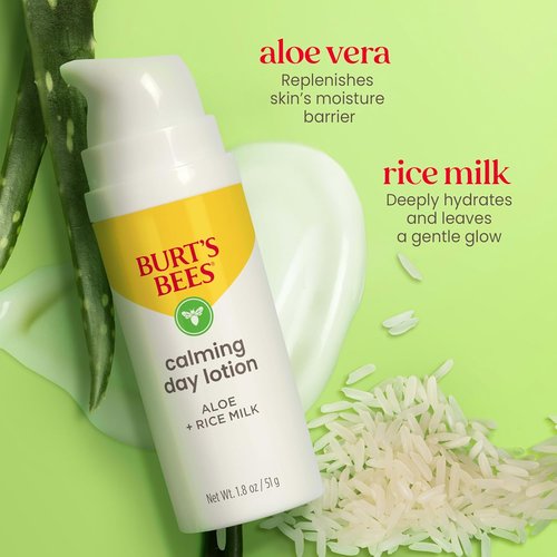 Burt's Bees Calming Day Face Lotion - Soothing Aloe & Rice Milk for Sensitive Skin | 1.8 oz Natural Care